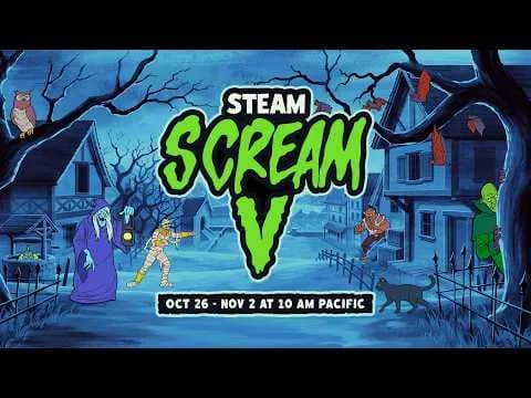 Imagem de divulgação do trailer Steam Scream V 2026, evento de Halloween da Steam.