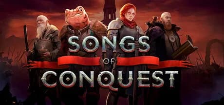 Arte oficial de divulgação do jogo de estratégia Songs of Conquest na Steam.