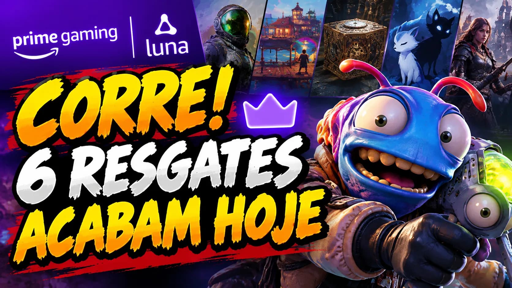 Amazon Prime Gaming e Luna: últimos momentos para resgatar 6 jogos grátis para PC, incluindo High on Life, Hue e Zoria: Age of Shattering, antes do fim da promoção em 28 de outubro de 2026.