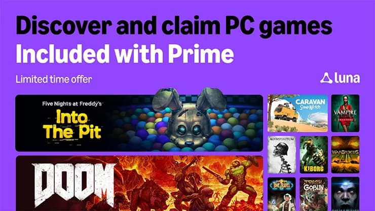 Imagem oficial da seleção de jogos para PC incluídos no Amazon Prime em outubro de 2026.